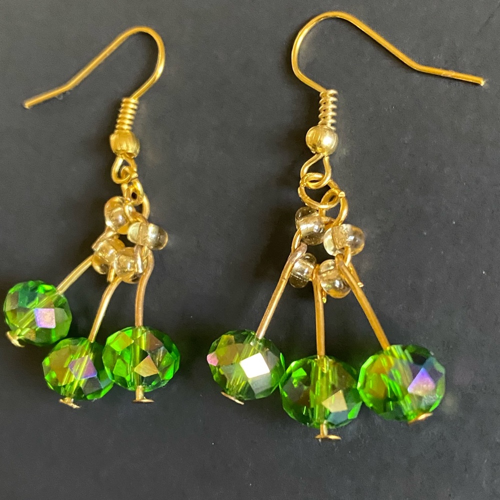 3 for 15. Handmade Gold and Green Iridescent Earrings